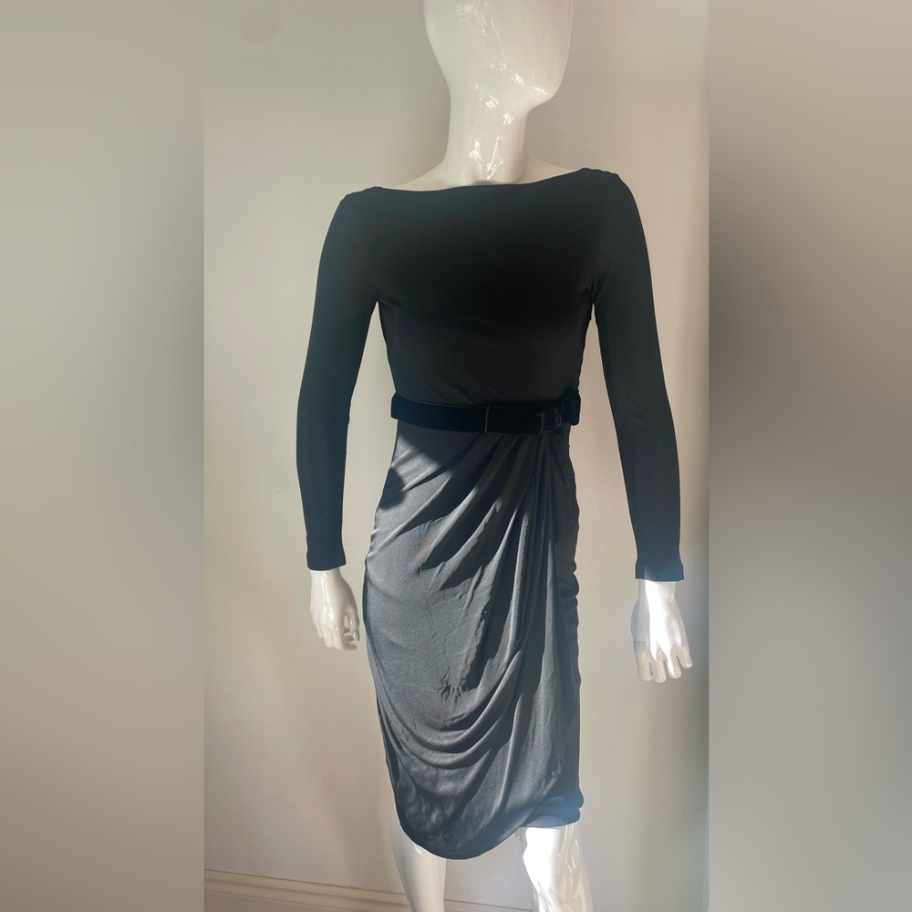 Vintage Valentino Roma Black Draped Dress with Velvet Belt Rare Retro Italian - Picture 6 of 12